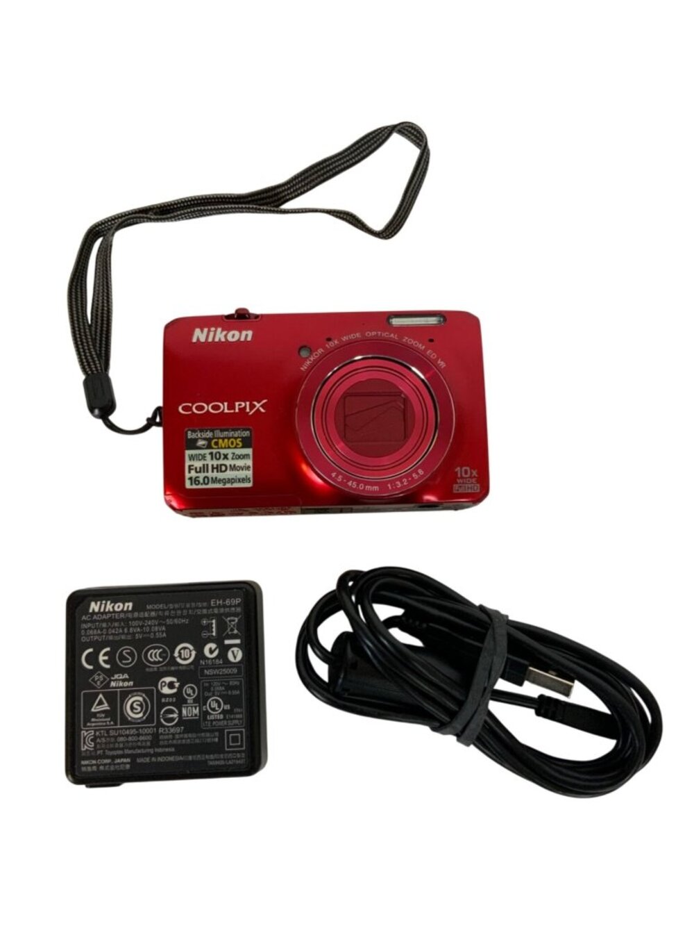 Nikon Coolpix S6300 Digital Camera 16MP Red With 10x Optical Zoom & Accessories
